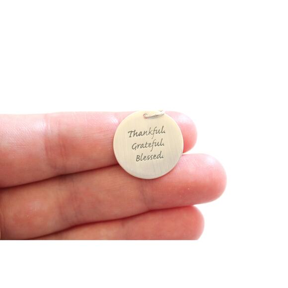 Sterling Silver Thankful Grateful Blessed Pendant,Thankful Charm, Grateful Charm - Picture 1 of 4